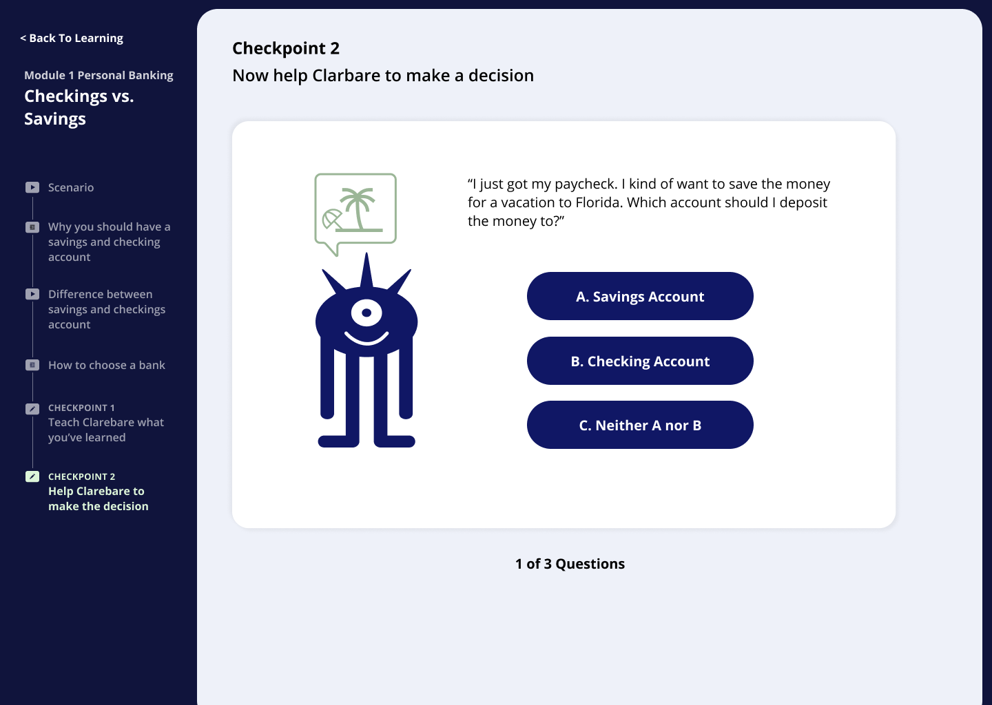 decision-making exercise page interface